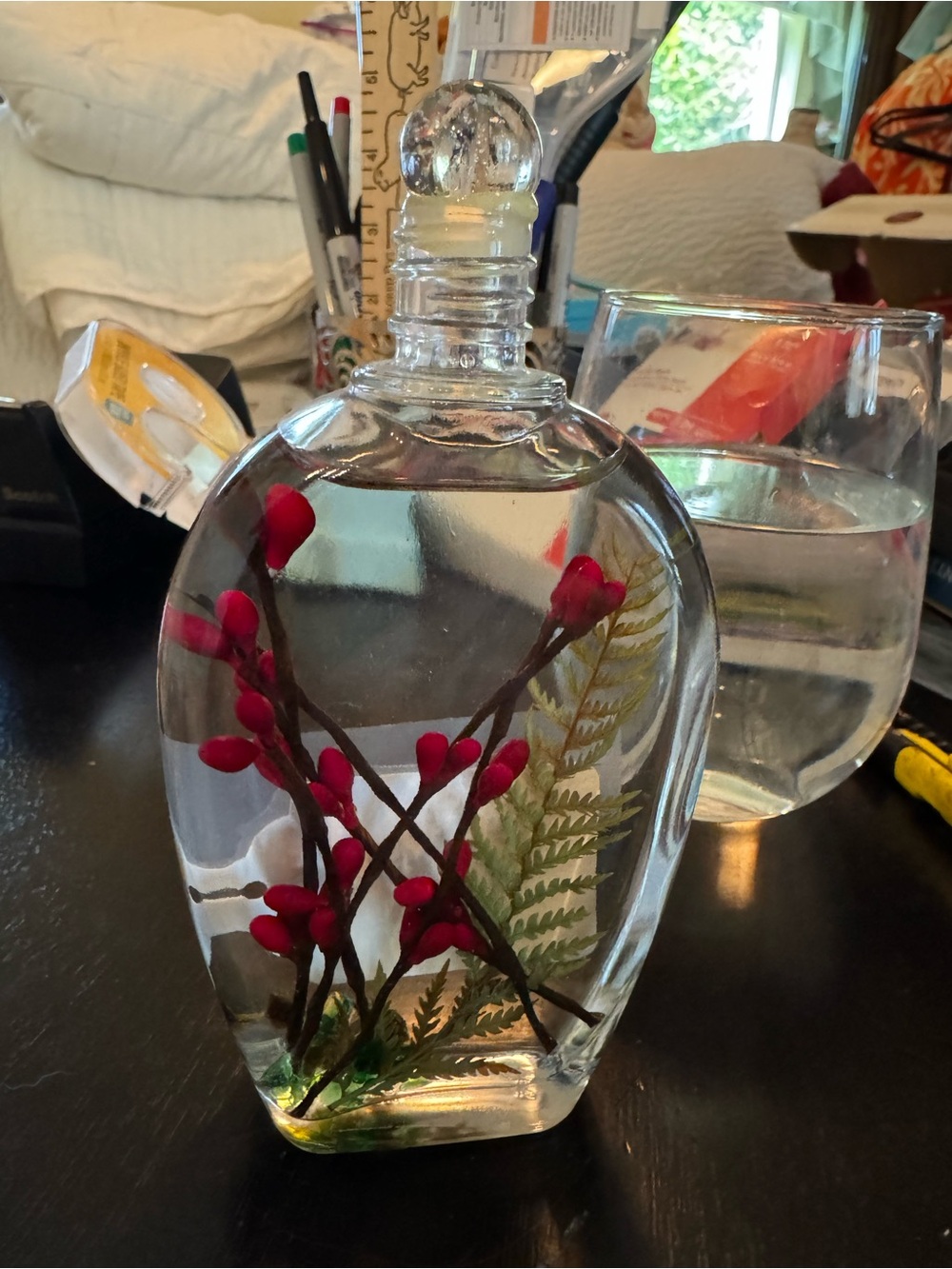 Forever Clear Glass Decorative Bottle with Pink Berry Accents candle 🕯️
